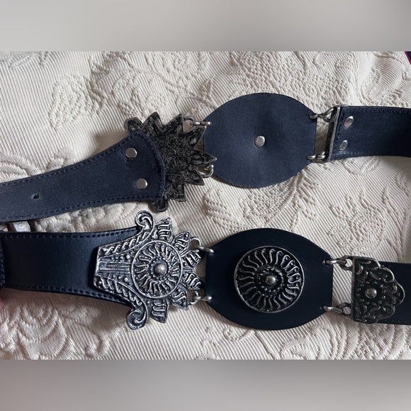 New York Studio Made In Italy Embellished Womens Belt Sz S Genuine Leather Black